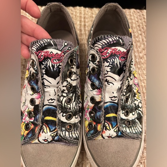 Ed Hardy Colorful Tattoo Slip On Sneakers Women Sz 5 Shoes Low Tops Y2K Grunge - Picture 6 of 10
